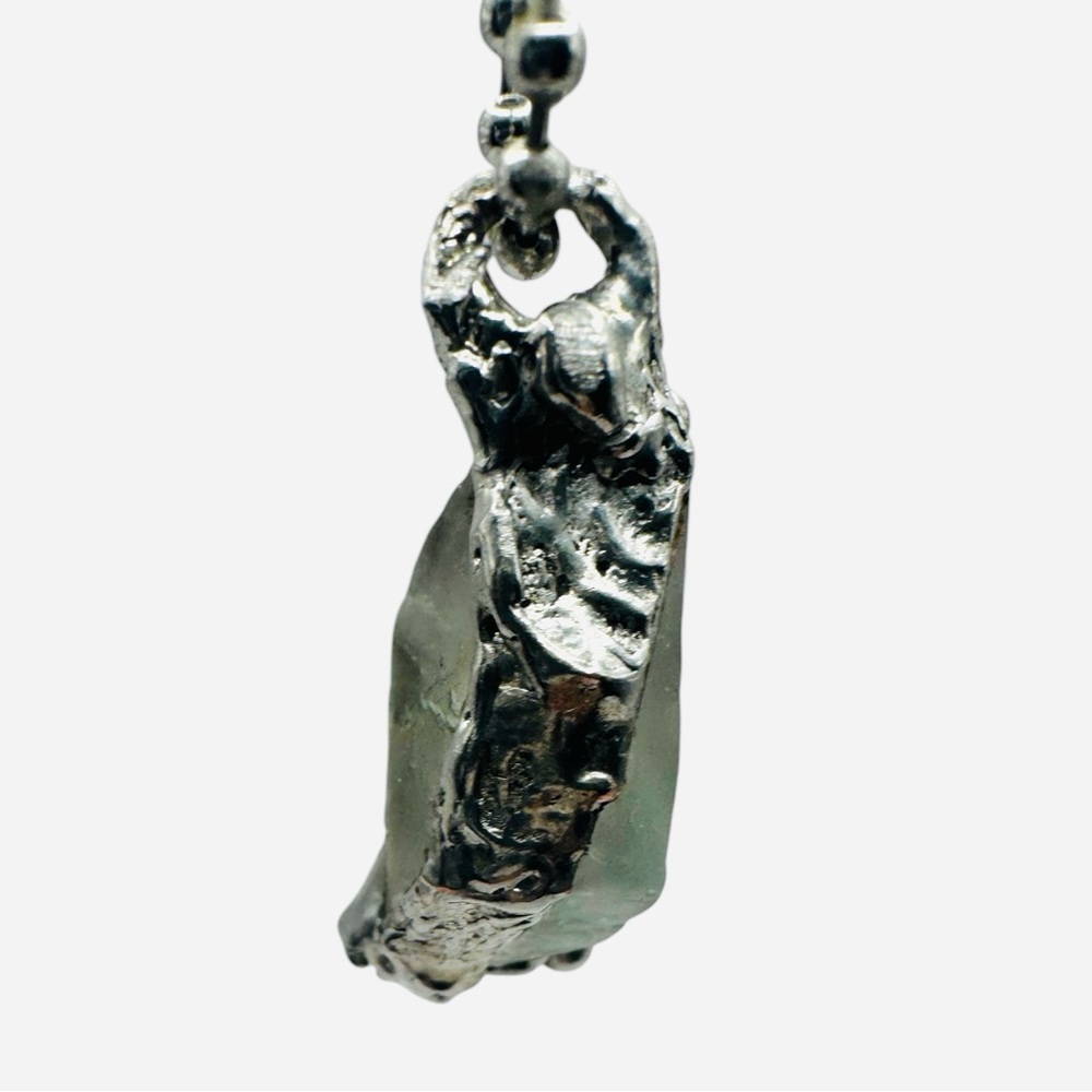 Green Fluorite Pendant Necklace With Artisan Metalwork Halo Bezel On Ball Chain - Picture 5 of 12